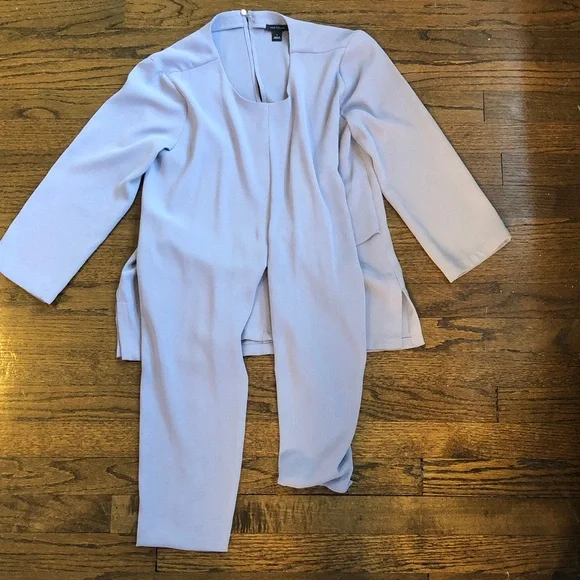 3/$10 Slate Gray Muted Blue Tie Sash Waist Flowy 3/4 Sleeve Blouse - Picture 4 of 6